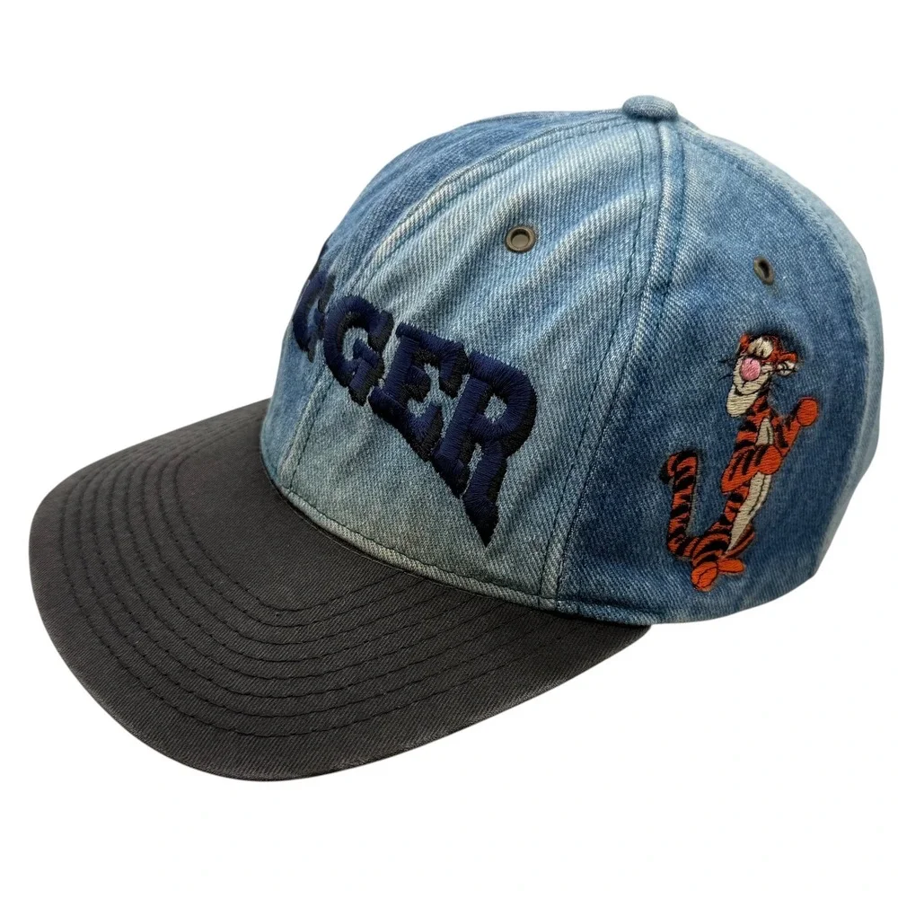 Disney Store Vintage Tigger Denim Snapback Hat Blue Black Made in USA Adult